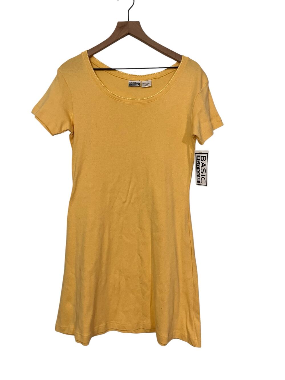Basic Editions Womens Small Yellow Fit Flare Cotton Dress Size Small NWT - Flaws
